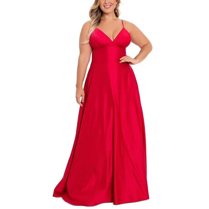 Velvet One Shoulder Evening Dress-Betsy & Adam Women's V Neck Gown Red Size 20W