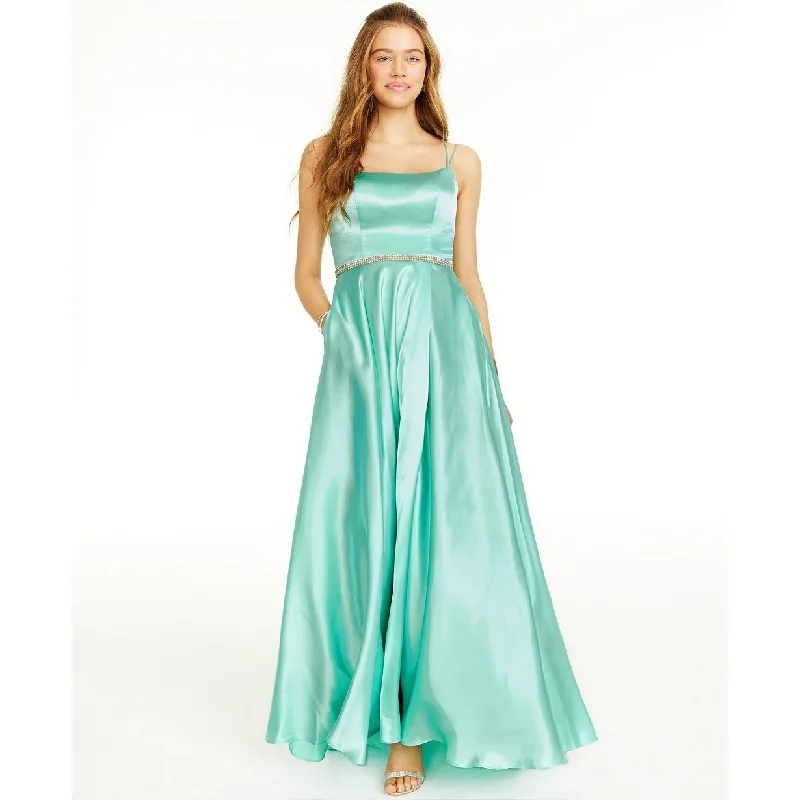 Ruffle Chiffon Evening Dress-Blondie Nites Juniors' Rhinestone-Trim A-Line Gown Medium Green Size 9