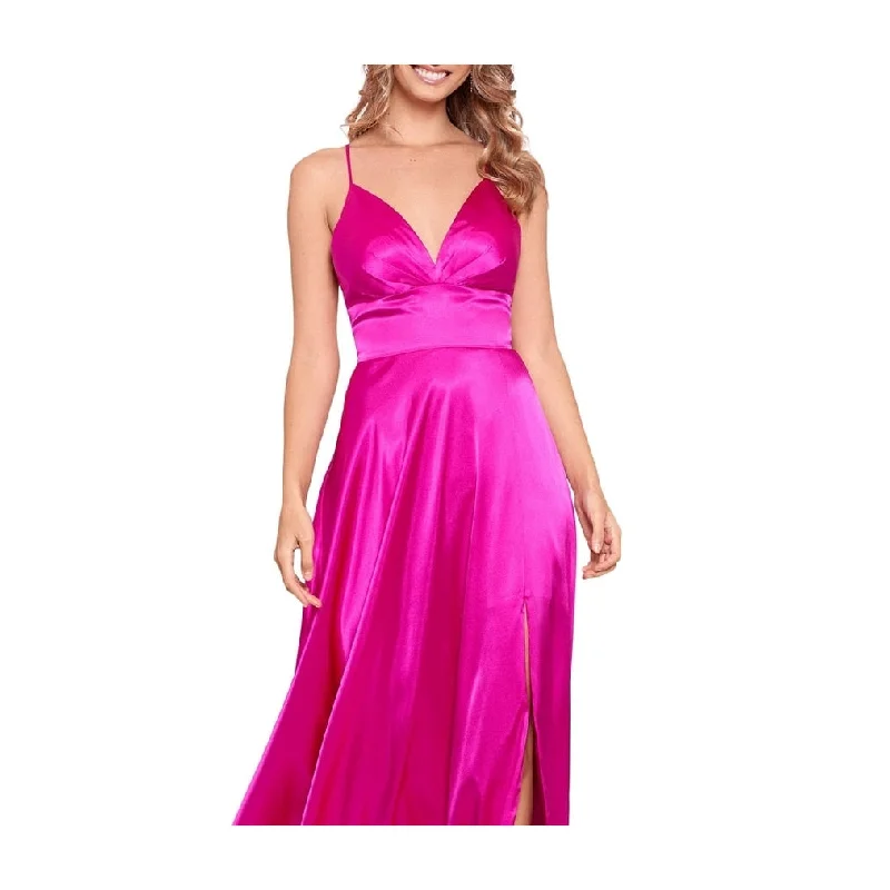 Silver Elegant Evening Dress-Blondie Nites Women's V Neck Full Length Formal Gown Dress Pink Size 9