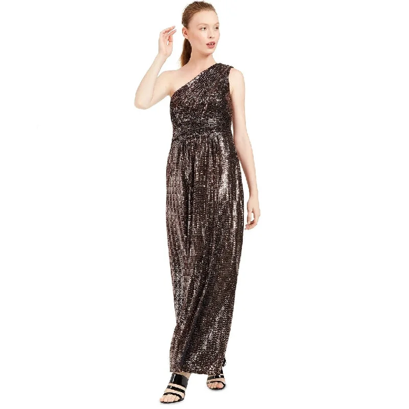 Silver Sleeveless Evening Dress-Calvin Klein Women's One-Shoulder Metallic Gown Black Size 6