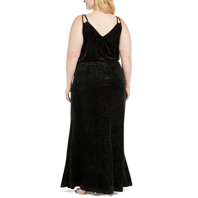 Sexy Evening Dress-Calvin Klein Women's Plus Size Sparkle Velvet Blouson Gown Gray Size Small