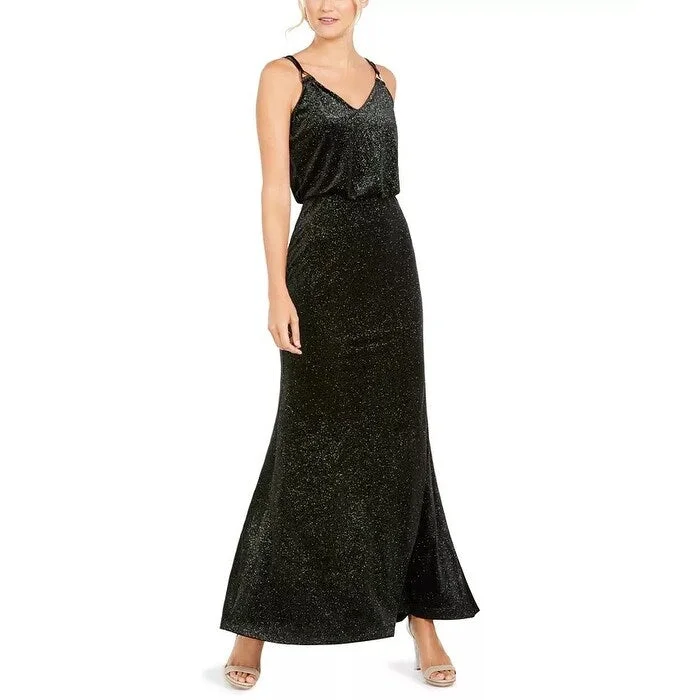 Petite Off Shoulder Evening Dress-Calvin Klein Women's Shimmer Velvet Blouson Gown Gray Size 4