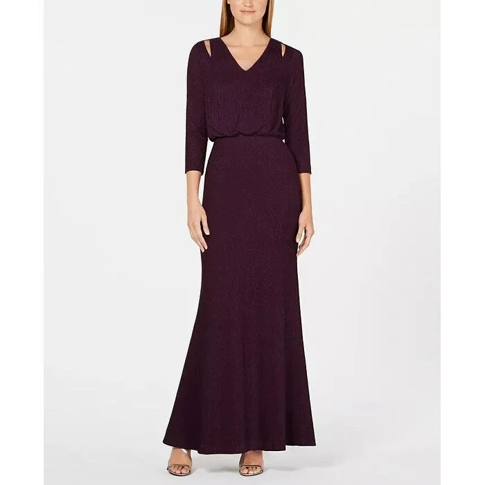 Black Silk Evening Dress-Calvin Klein Women's Split-Shoulder Gown Purple Size 10