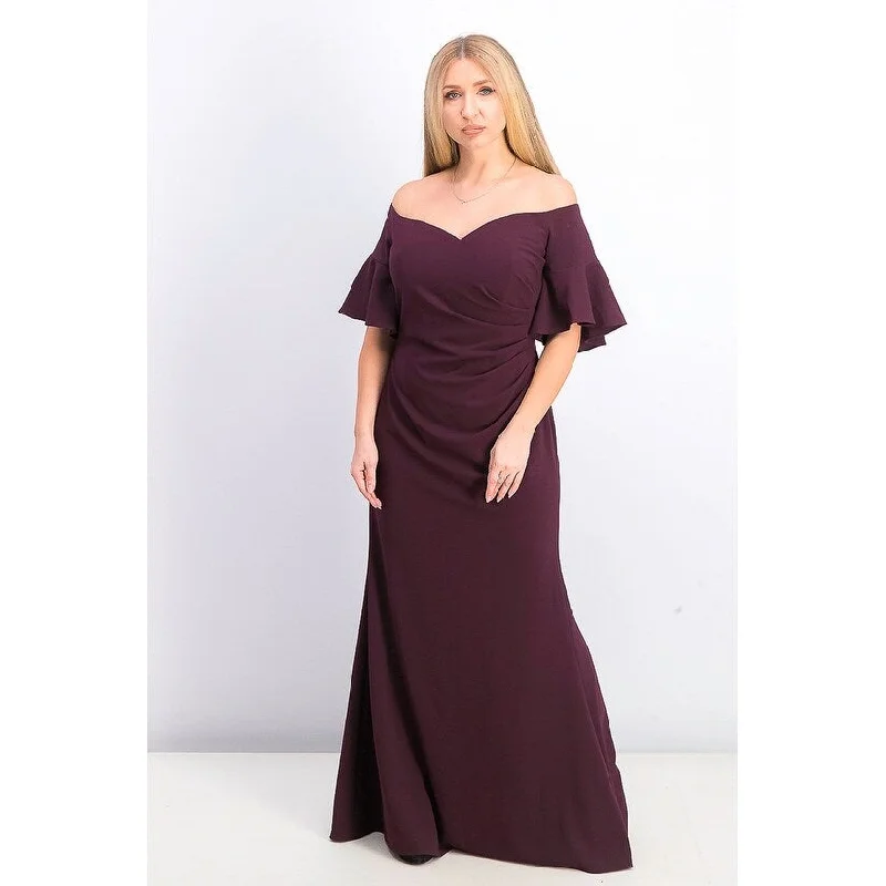 Women Gold Evening Dress-Calvin Klein Women's Sweetheart Off-The-Shoulder Gown Purple Size 4