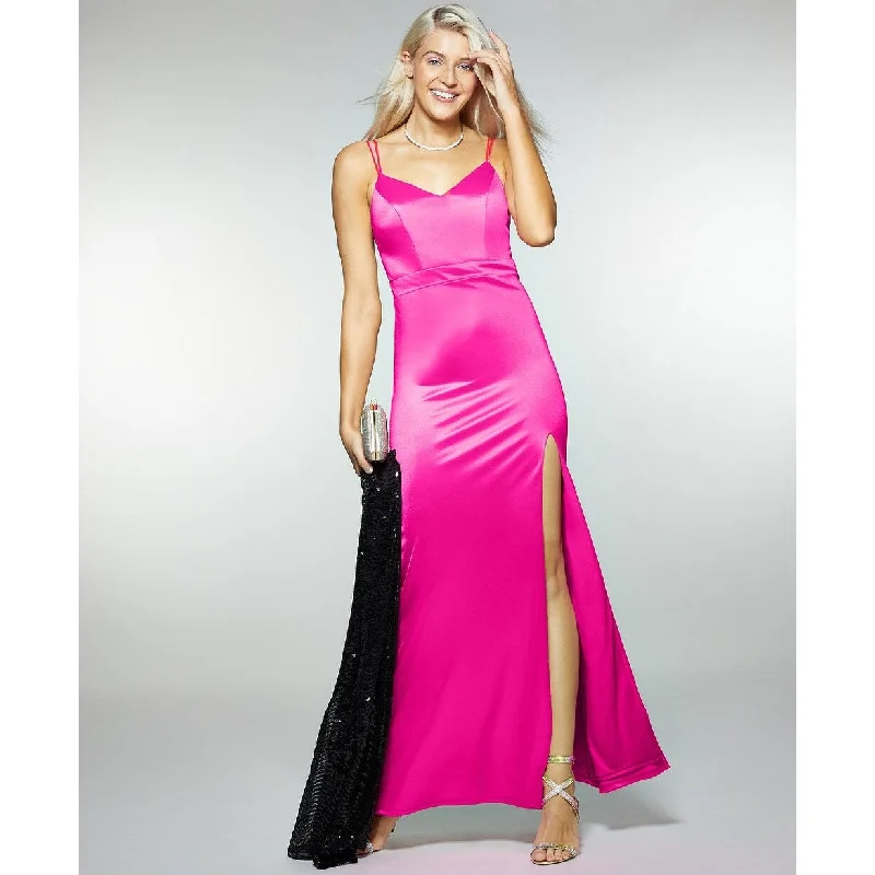 Velvet Geometric Evening Dress-City Studios Juniors' Satin Lace-Back Gown Dark Pink Size 7