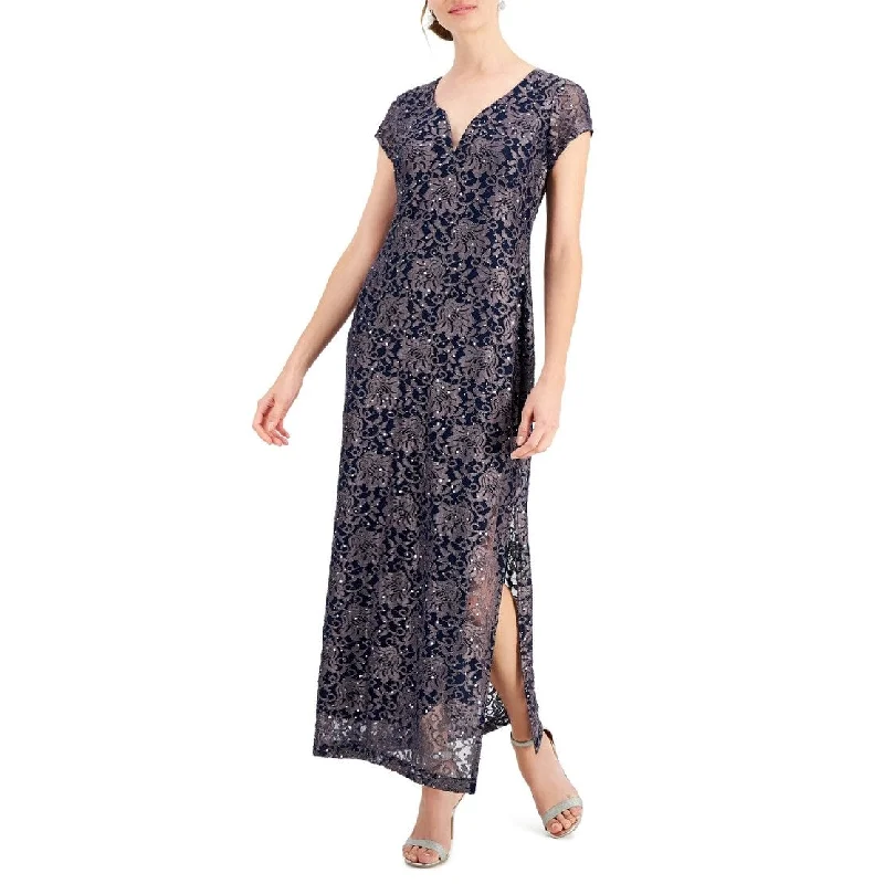 Black Silk Evening Dress-Connected Women's Printed Lace Gown Blue Size 8