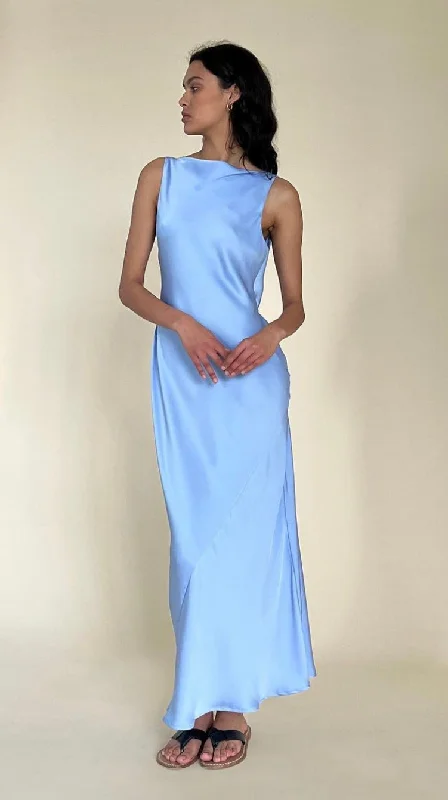 One Shoulder Short Evening Dress-Firebird Cowl Gown (Blue)