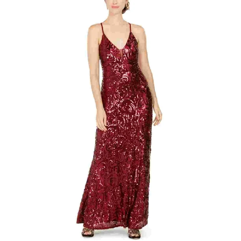 Maxi Burgundy Evening Dress-Nightway Women's Allover-Sequin Gown Red Size 12