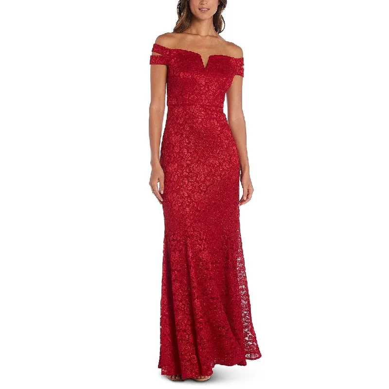 Maternity Maxi Evening Dress-Nightway Women's Lace Off-The-Shoulder Gown Red Size 4