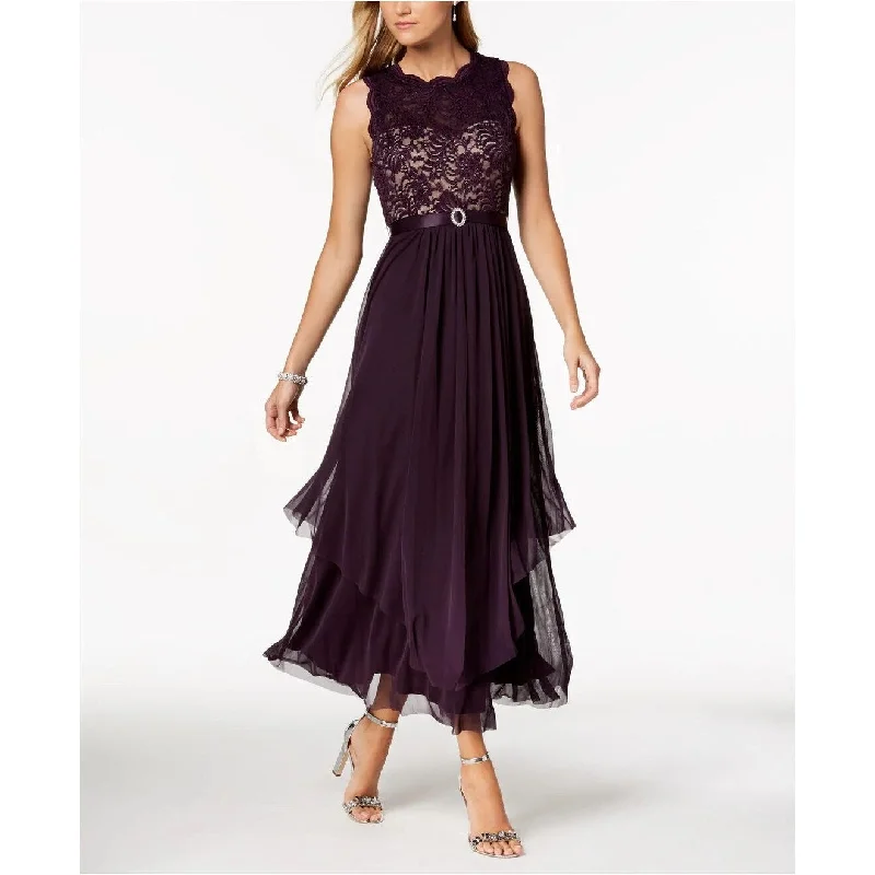 Beige Formal Evening Dress-R & M Richards Women's Petite Sequined Lace And Chiffon Gown Purple Size 1