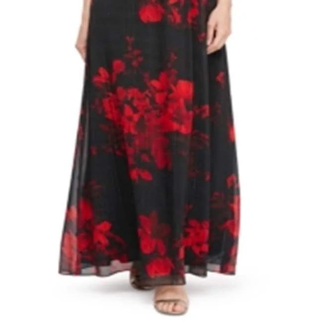 Grey Maxi Evening Dress-Sl Fashions Women's Embellished Floral-Print Gown Red Size 6