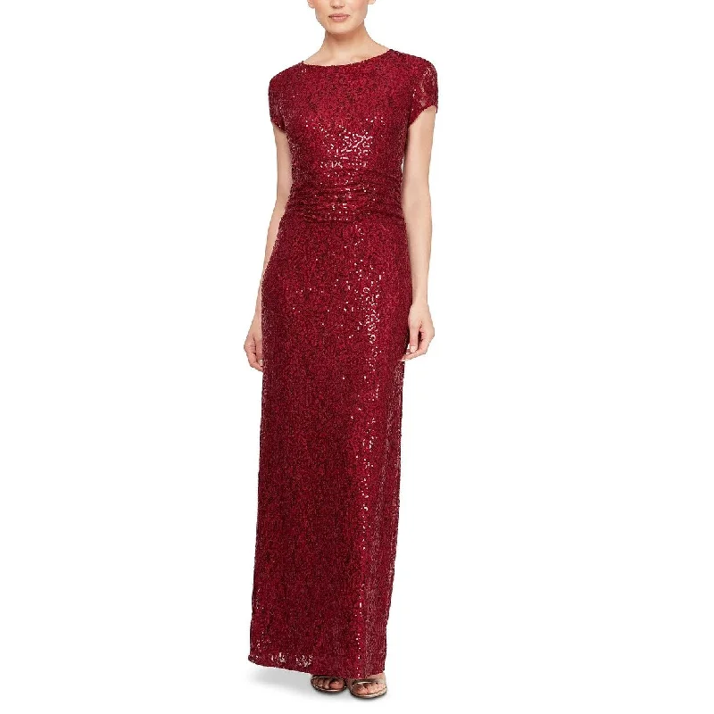 Polka Dot Long Evening Dress-SL Fashions Women's Sequined Lace Gown Red Size 14