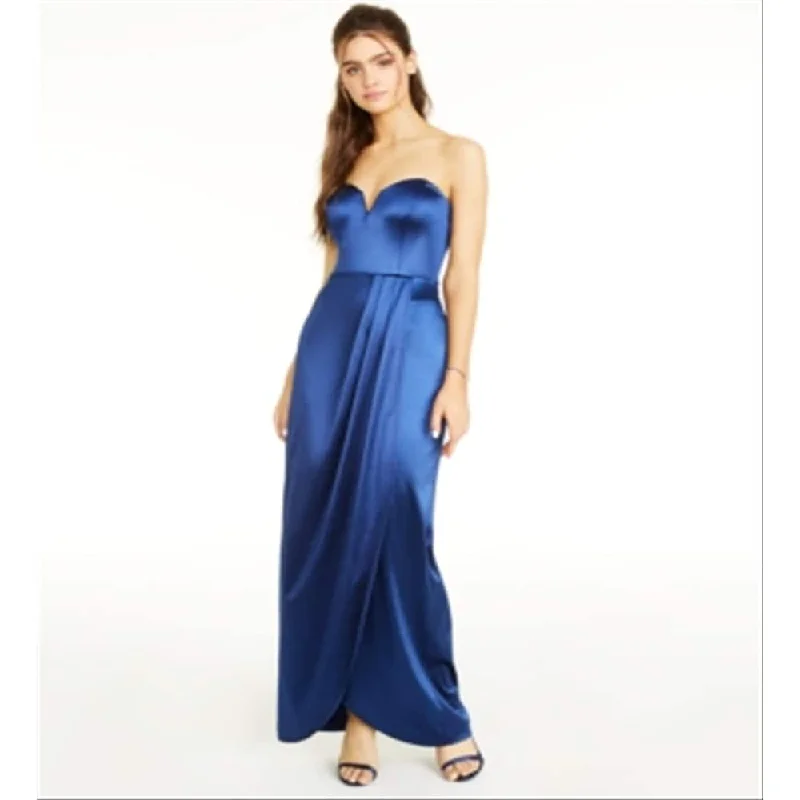 Wedding One Shoulder Evening Dress-Teeze Me Junior's Sweetheart Neck Strapless Gown Blue Size 0