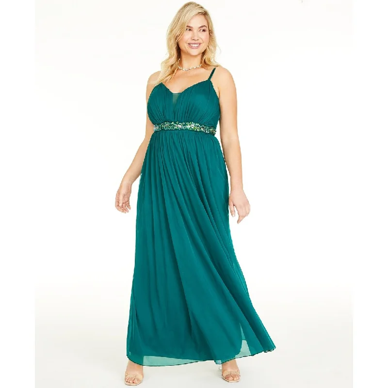 Beaded Maternity Evening Dress-Teeze Me Women's Trendy Plus Size Rhinestone-Trim Gown Green Size 20