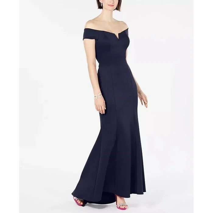 Velvet One Shoulder Evening Dress-Vince Camuto Women's Off-The-Shoulder Gown Navy Size 2