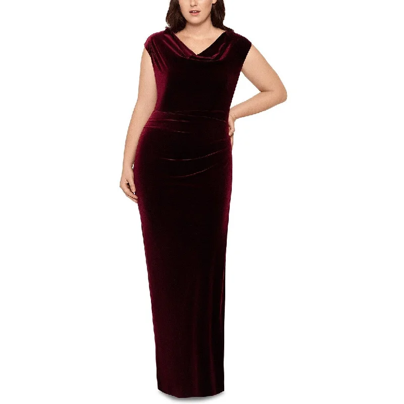 Yellow Long Evening Dress-XSCAPE Women's Plus Size Drape-Front Velvet Gown Dark Red Size Petite Small - Petite Small