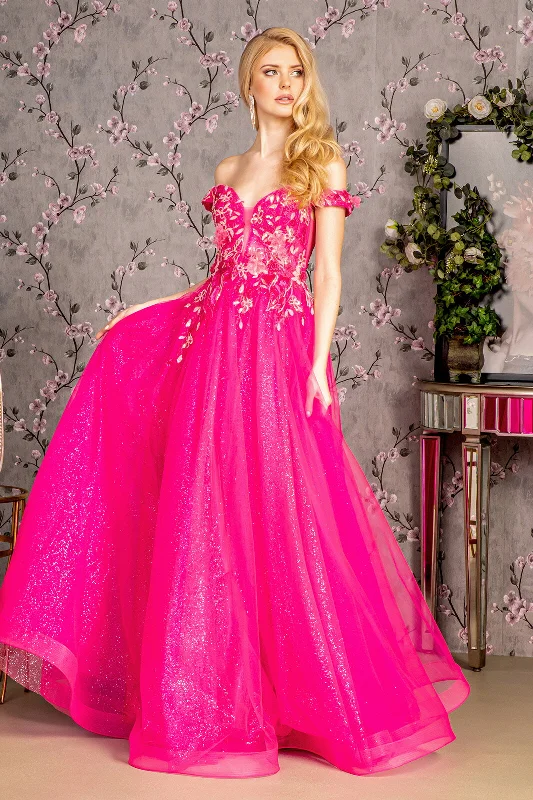 Wedding Trendy Evening Dress-3D Floral Off Shoulder A-line Gown by GLS Gloria GL3443