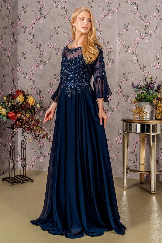 Vintage Strapless Evening Dress-Beaded Chiffon 3/4 Sleeve A-line Gown by GLS Gloria GL3434