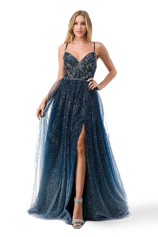 Beaded Cocktail Evening Dress-Beaded Sleeveless Slit Gown by Coya L2788F