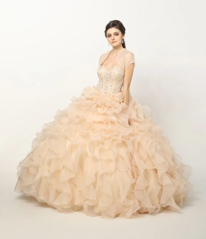 Plus Size Long Sleeve Evening Dress-Ruffled Strapless Organza Ball Gown by Juliet 1418