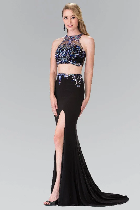 Cheap Sleeveless Evening Dress-Beaded Two-Piece Illusion Dress with Slit by Elizabeth K GL2277