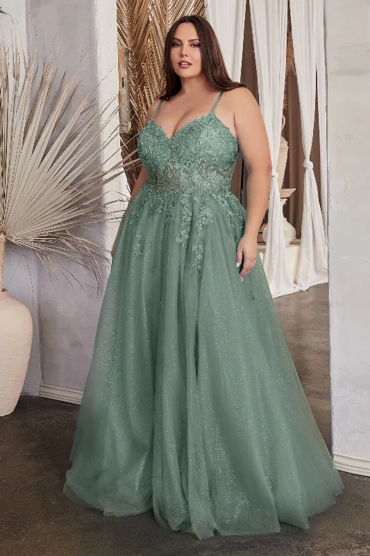 Prom Sexy Evening Dress-Curve Applique Sleeveless Corset Tulle Gown by Ladivine C148C