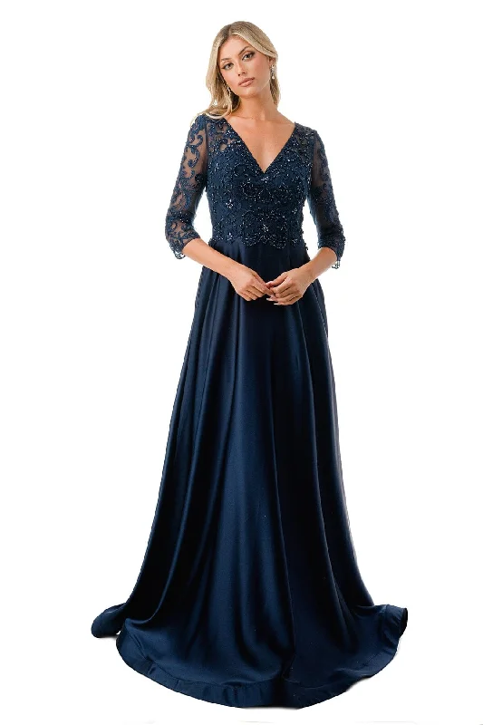 Women Sequin Evening Dress-Embroidered 3/4 Sleeve A-line Gown by Coya M2734F