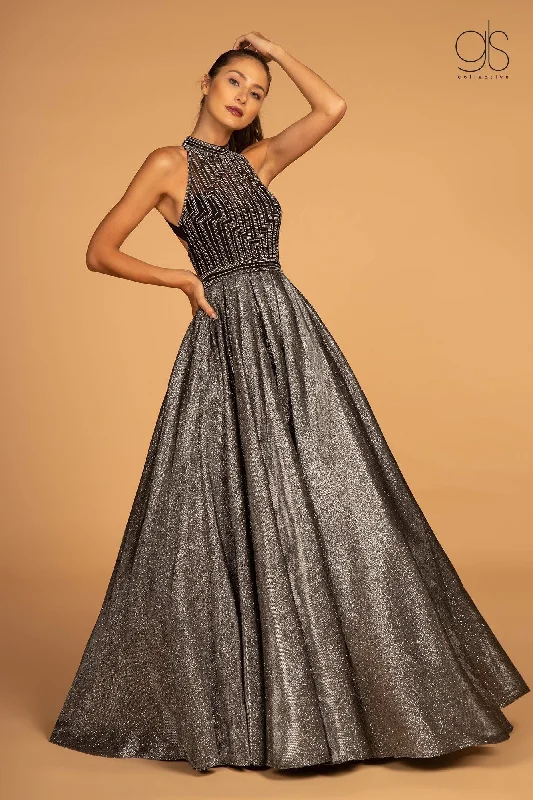 Animal Print Sleeveless Evening Dress-High Neck Evening Gown with Glitter Skirt by GLS Gloria GL2631