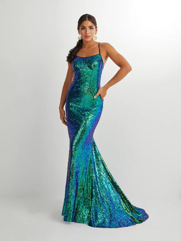 Plus Size Long Sleeve Evening Dress-Iridescent Sequin Sleeveless Mermaid Dress by Studio 17 12914