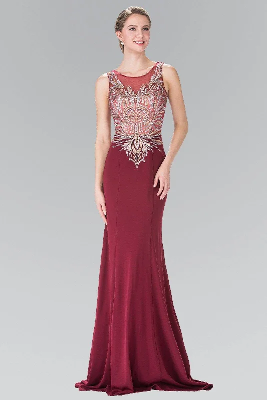 Party High Neck Evening Dress-Embroidered Sleeveless Illusion Dress by Elizabeth K GL2323