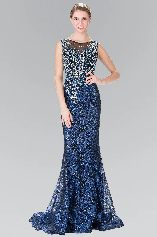 Silk Prom Evening Dress-Long Floral Embroidered Sequined Dress by Elizabeth K GL2341