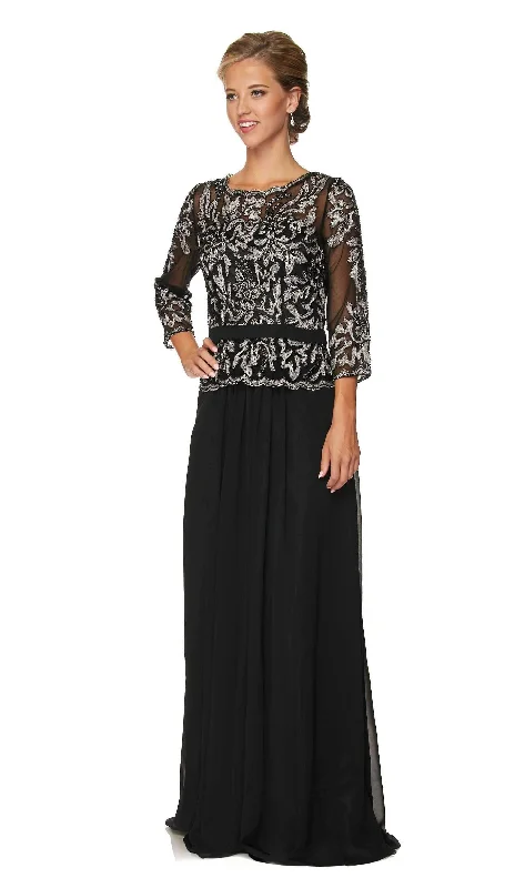 Plaid Plus Size Evening Dress-Long Lace Applique Chiffon Dress with 3/4 Sleeves by Juliet 634