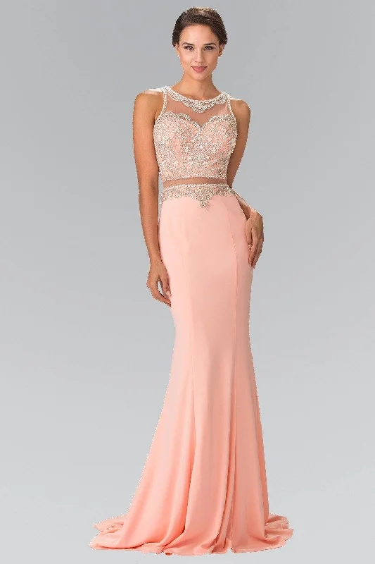 Velvet White Evening Dress-Long Mock Two-Piece Dress with Beaded Top by Elizabeth K GL2342