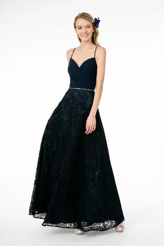 Cheap V Neck Evening Dress-Long Pleated Sweetheart Dress with Lace Skirt by Elizabeth K GL2667