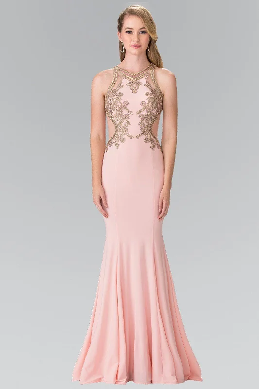 Boho Strapless Evening Dress-Long Sleeveless Beaded Illusion Dress by Elizabeth K GL2321