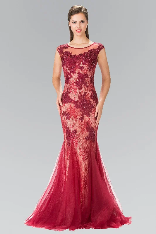 Velvet One Shoulder Evening Dress-Long Sleeveless Beaded Lace Mermaid Dress by Elizabeth K GL2276