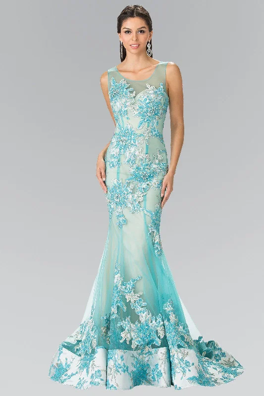 Formal Designer Evening Dress-Long Illusion Mermaid Gown with Embroidery by Elizabeth K GL2335