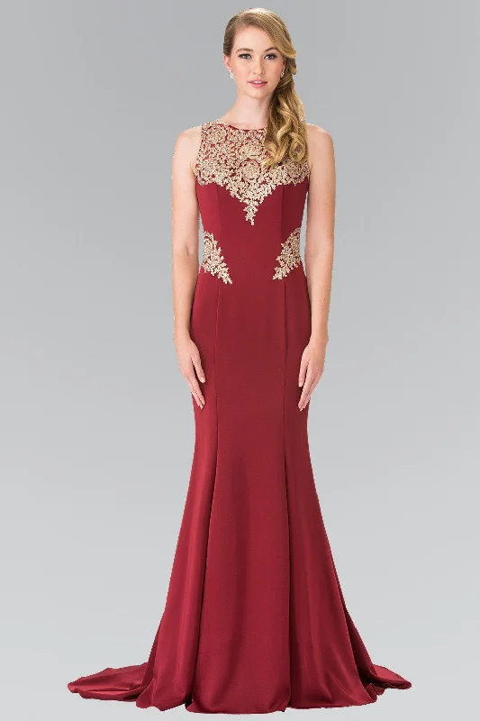 Maternity Burgundy Evening Dress-Long Sleeveless Embroidered Dress by Elizabeth K GL2312