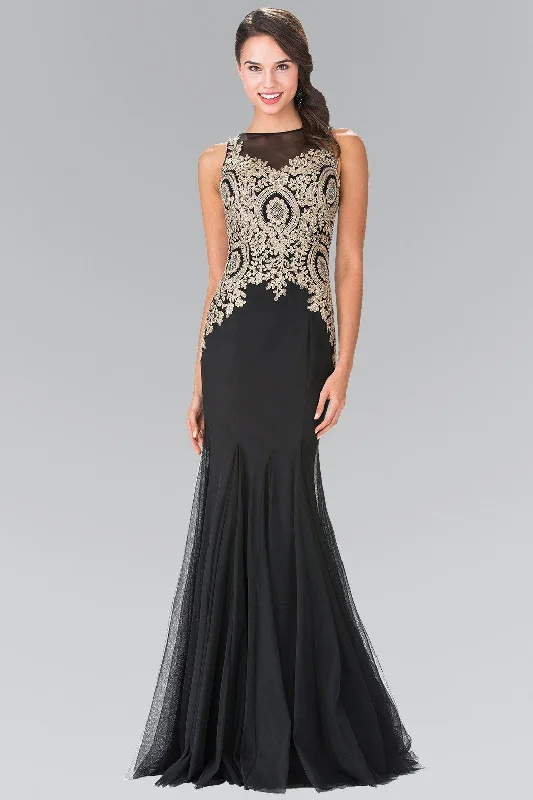 Prom Blue Evening Dress-Sleeveless Illusion Dress with Lace Applique by Elizabeth K GL2283