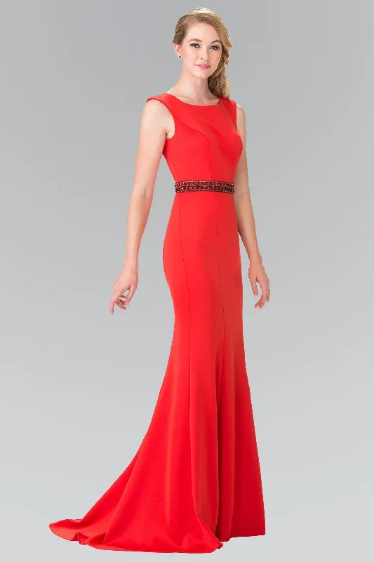 Cocktail Prom Evening Dress-Long Sleeveless Dress with Beaded Waist by Elizabeth K GL2306