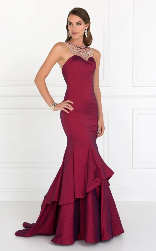 Ruffle Maxi Evening Dress-Long Jeweled Dress with Two Tiered Skirt by Elizabeth K GL2290