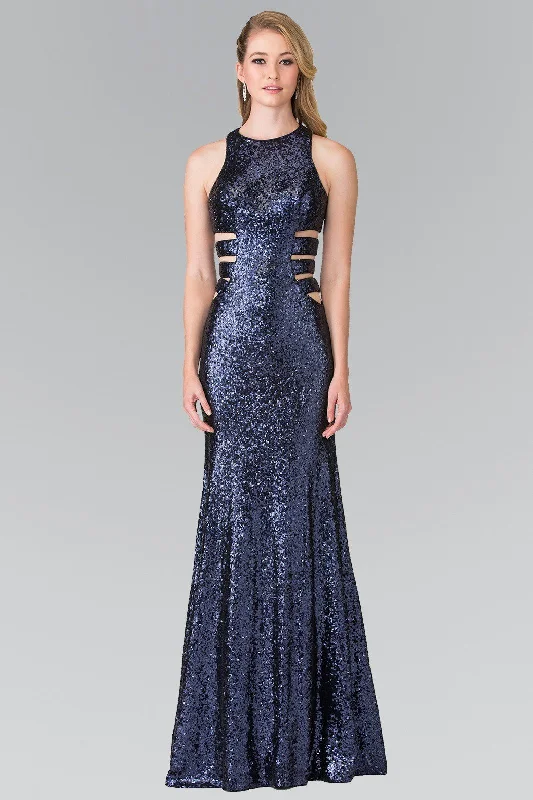 Tie Dye Trendy Evening Dress-Long Sleeveless Sequined Dress with Cutouts by Elizabeth K GL2299