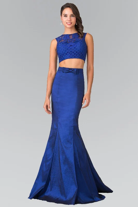 Women Sequin Evening Dress-Long Two-Piece Mermaid Dress with Lace Top by Elizabeth K GL2354