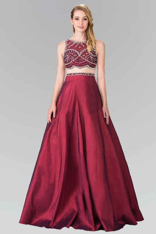 Formal Designer Evening Dress-Beaded Mock Two-Piece Dress with Sheer Waistline by Elizabeth K GL2250