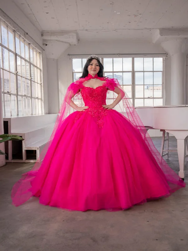 Pink Evening Dress-Off Shoulder Cape Ball Gown by Calla SCL30010