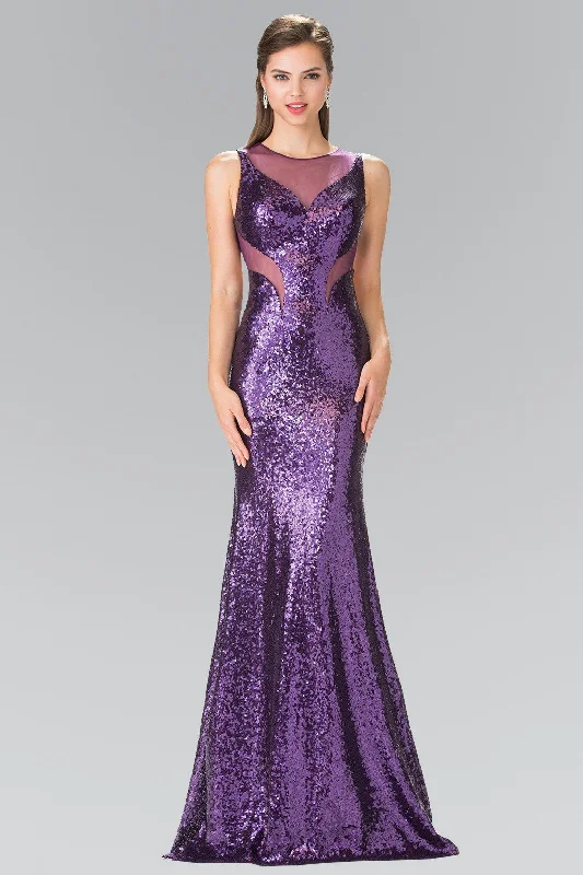 Sexy One Shoulder Evening Dress-Sleeveless Sequined Dress with Sheer Cutouts by Elizabeth K GL2292