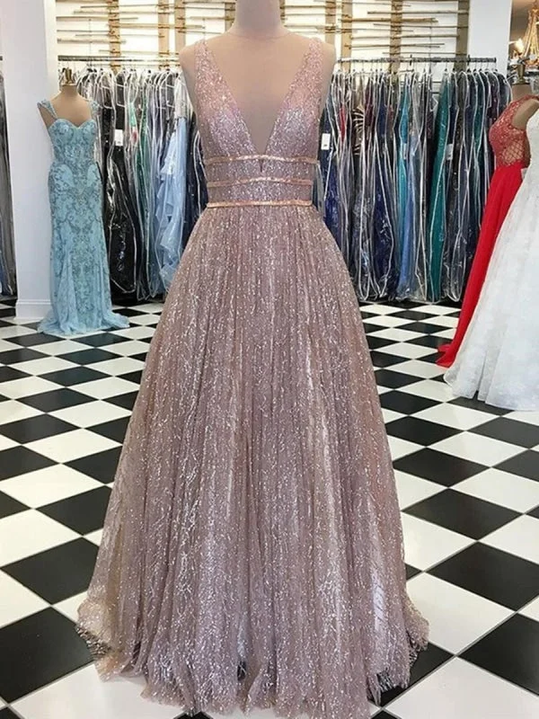 Chiffon Beach Maxi Dresses-Deep V Neck And V Back Sparkly Champagne/Burgundy Long Prom with Sequins, Champagne/Burgundy Formal, Graduation