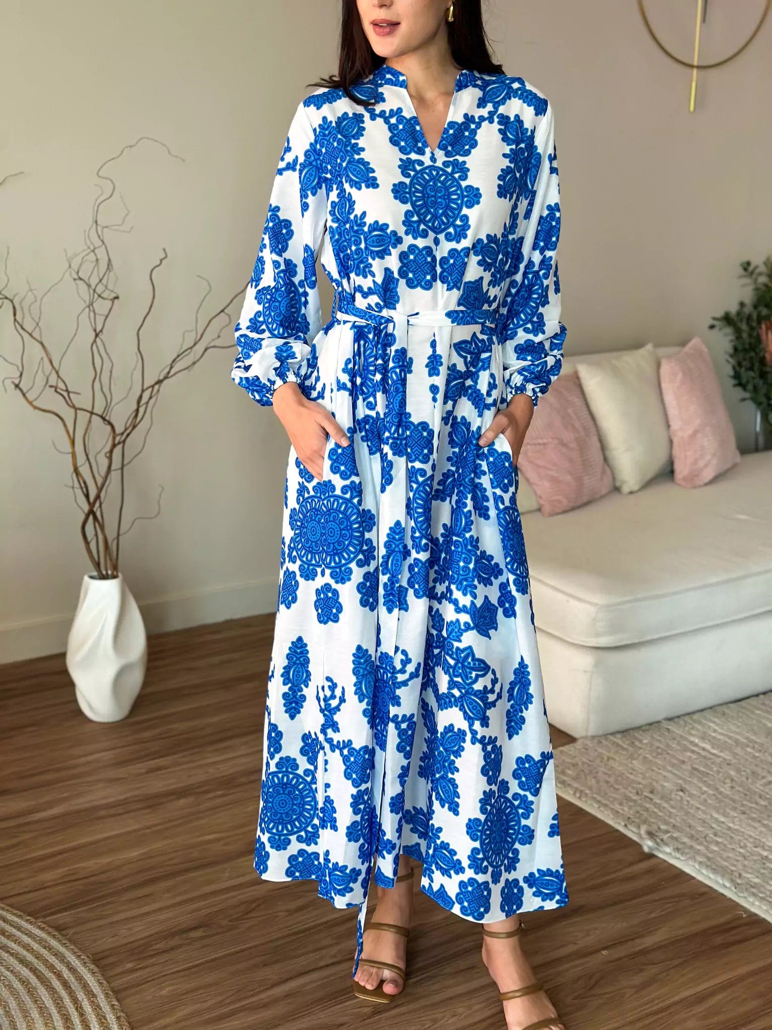 Long Sleeve Winter Maxi Dresses-Demir Blue Long Dress