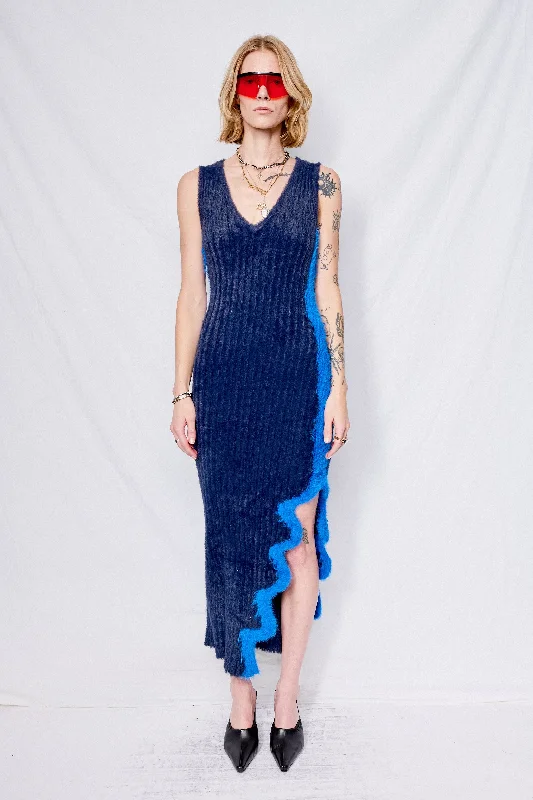 Satin Winter Maxi Dresses-Electric Blue Miley Faux Fur Reversible Long Dress