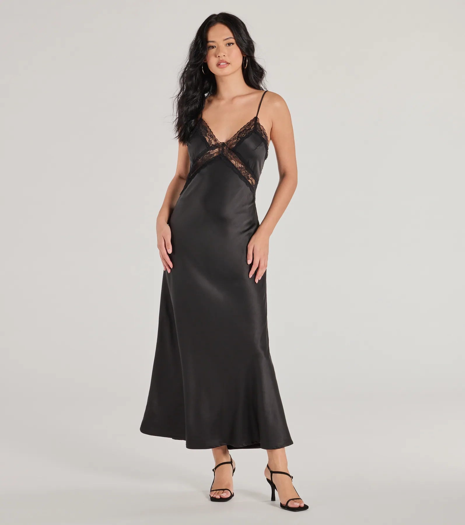 Satin Formal Maxi Dresses-Ethereal Beauty Satin and Lace Long Slip Dress